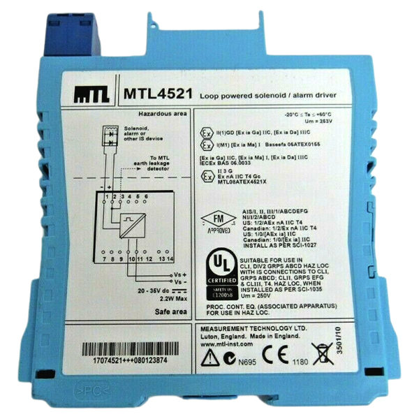MTL4521 New MTL 1-Channel Loop Powered Solenoid/Alarm Driver